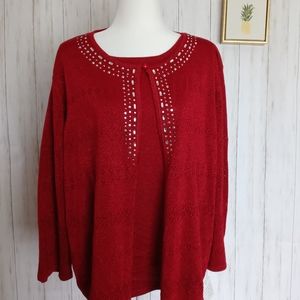 ALFRED DUNNER  Two For One Embellished Sweater Top Size Medium New color Red